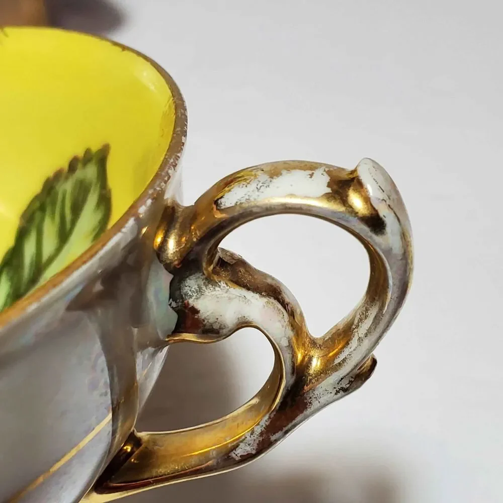 Vintage Teacup and Saucer Yellow Fruit Vintage